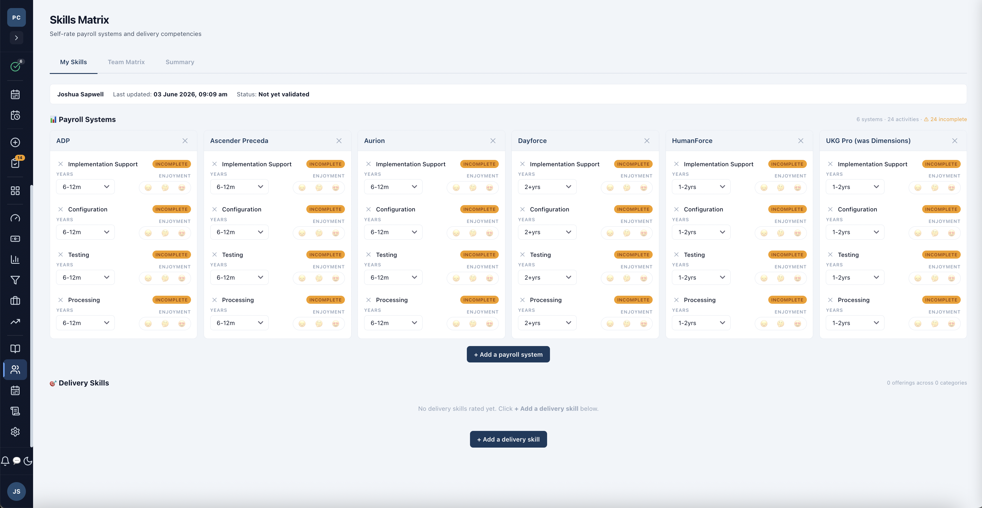 Project timeline — per-project Gantt with baseline and RAG